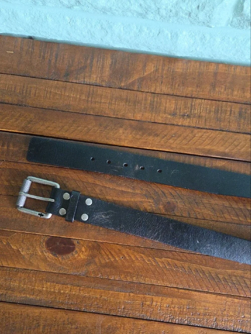 GUESS Black Leather Men's Belt Silver Buckle Size 34